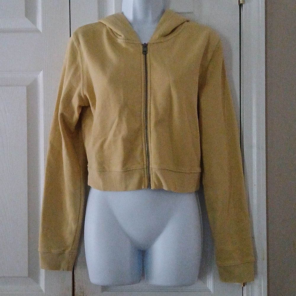 American Eagle light mustard golden rod color zip up  cropped sweatshirt hoodie